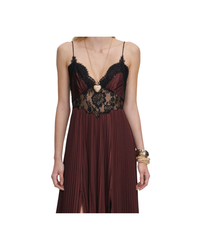 Brown Satin Lace Insert Maxi Dress