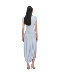 Blue Jersey Gathered Midi Dress