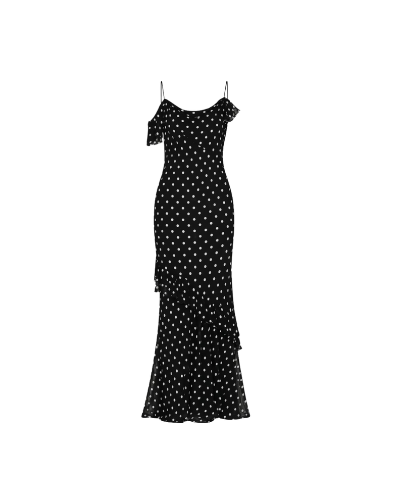 Black Polka Dot Georgette Maxi Dress