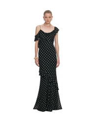 Black Polka Dot Georgette Maxi Dress
