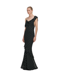 Black Polka Dot Georgette Maxi Dress