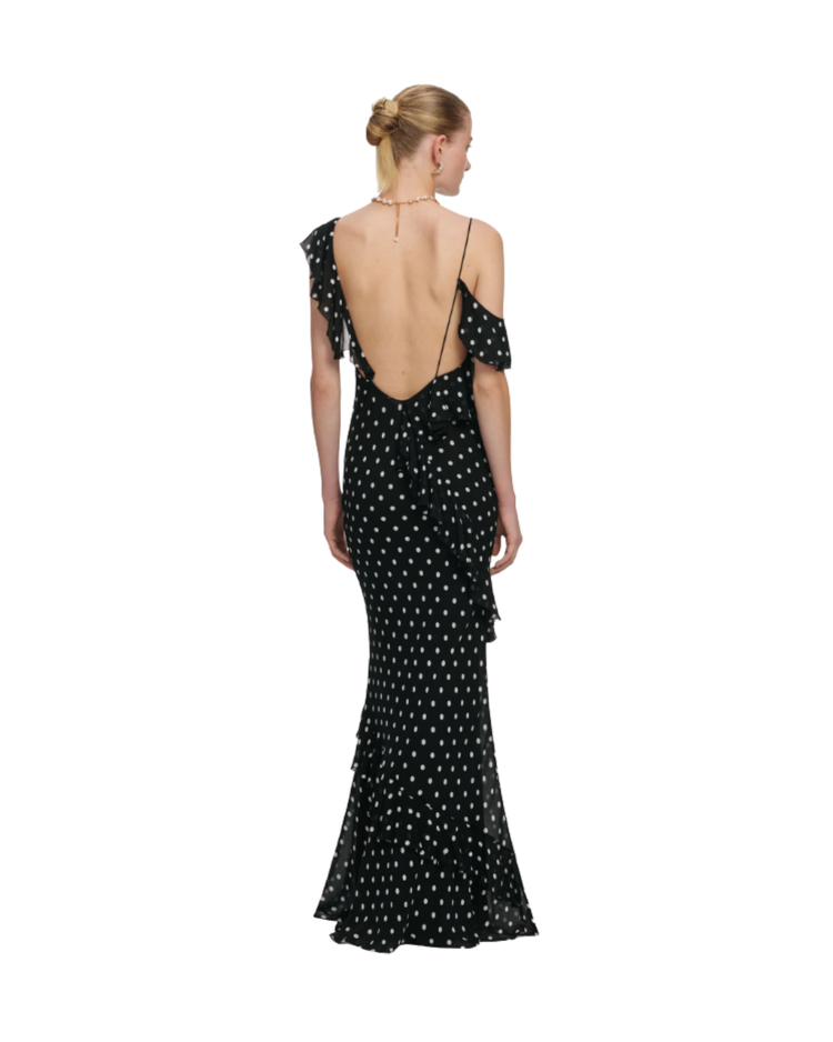 Black Polka Dot Georgette Maxi Dress