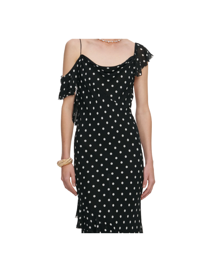 Black Polka Dot Georgette Maxi Dress
