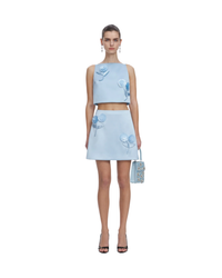 Blue Satin 3D Sequin Flower Mini Skirt