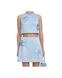 Blue Satin 3D Sequin Flower Top