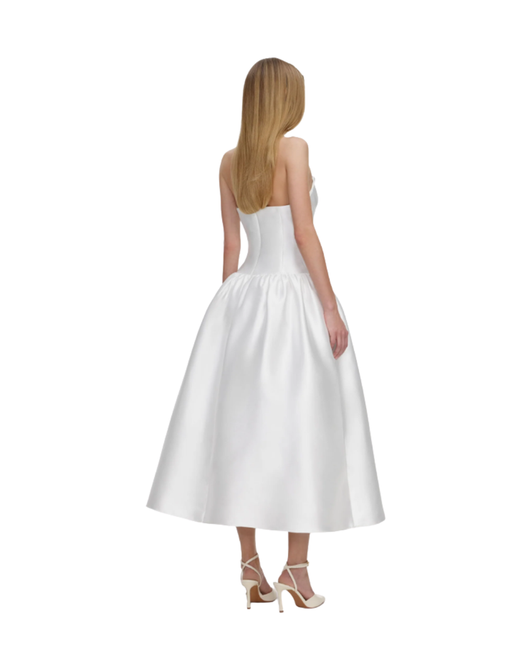 White Taffeta Strapless Midi Dress