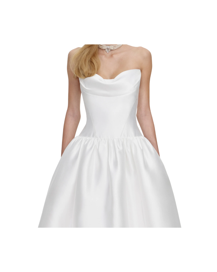 White Taffeta Strapless Midi Dress