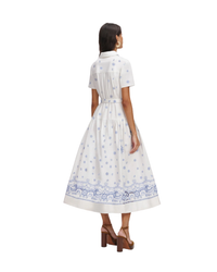 White And Blue Embroidered Midi Dress