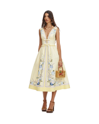 Yellow Floral Cotton Midi Dress