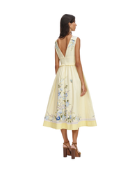Yellow Floral Cotton Midi Dress