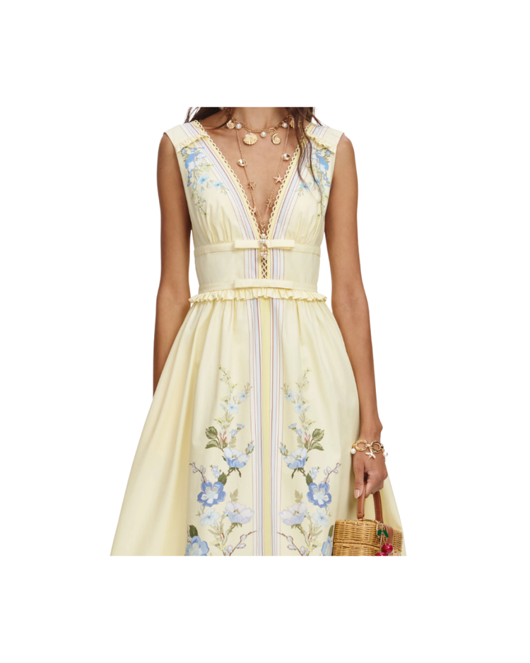 Yellow Floral Cotton Midi Dress