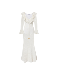 White Floral Crochet Midi Dress