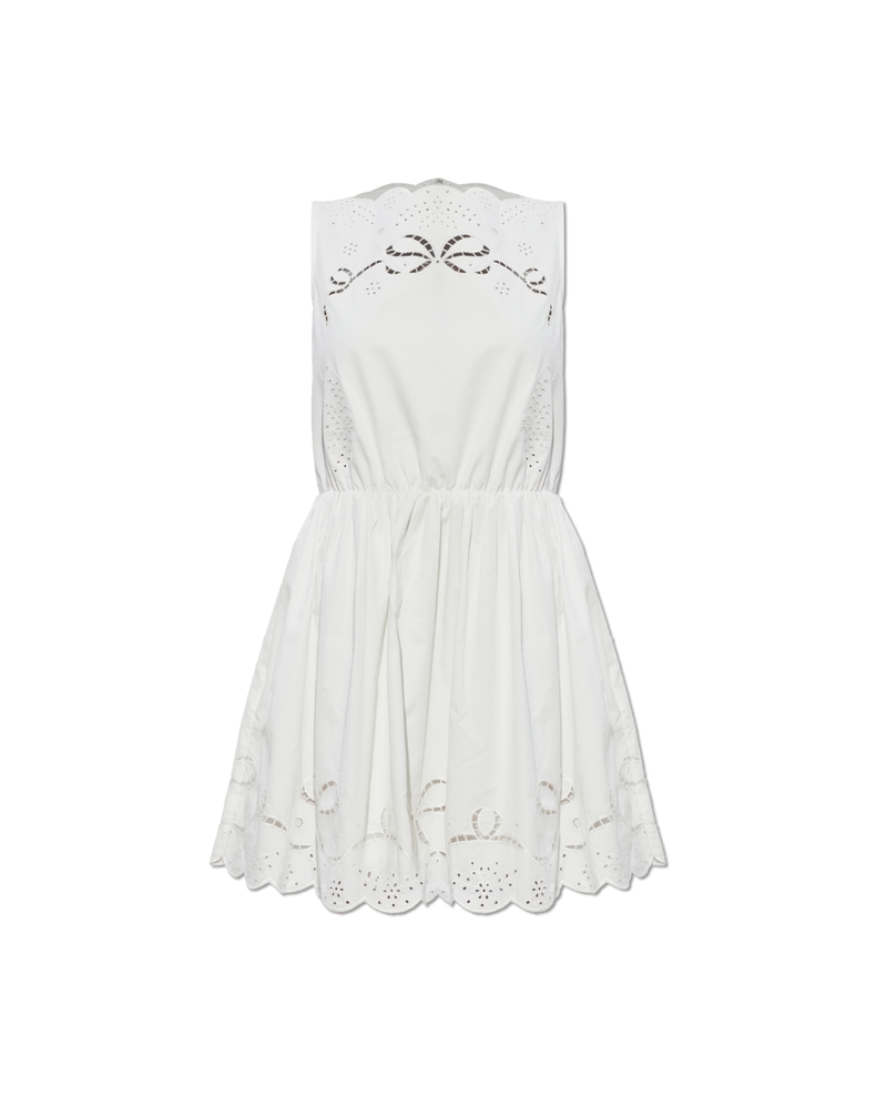 White Cotton Embroidered Mini Dress