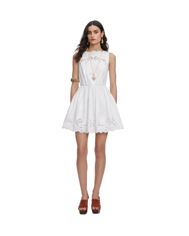 White Cotton Embroidered Mini Dress
