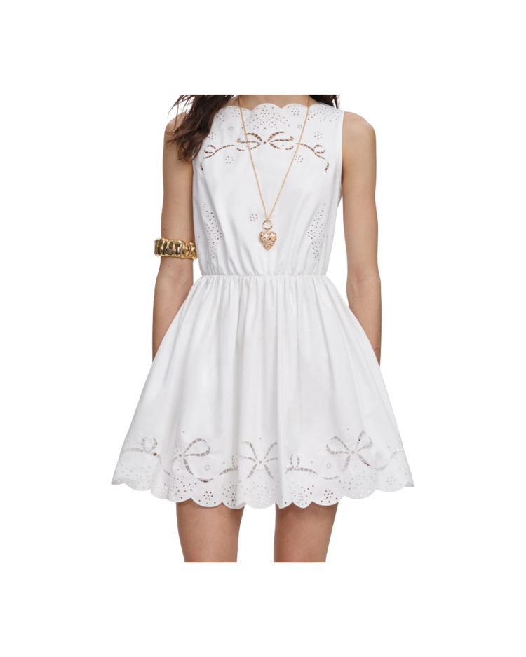 White Cotton Embroidered Mini Dress