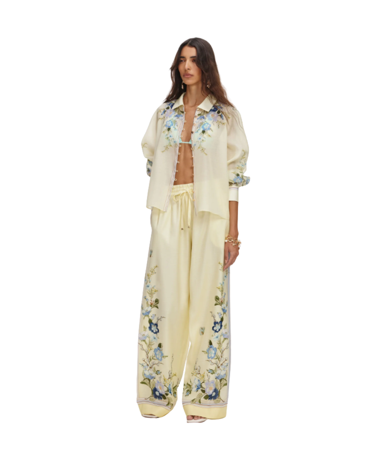 Yellow Floral Organza Trousers