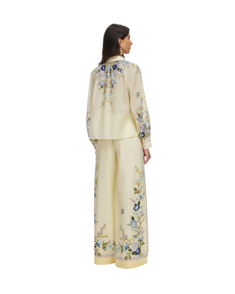 Yellow Floral Organza Trousers