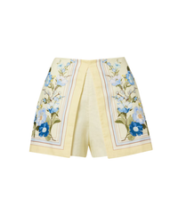 Yellow Floral Linen Shorts