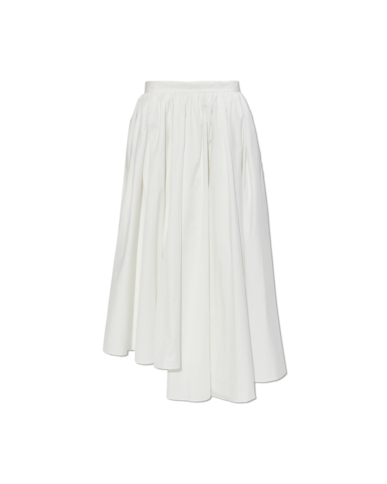 White Cotton Poplin Midi Skirt