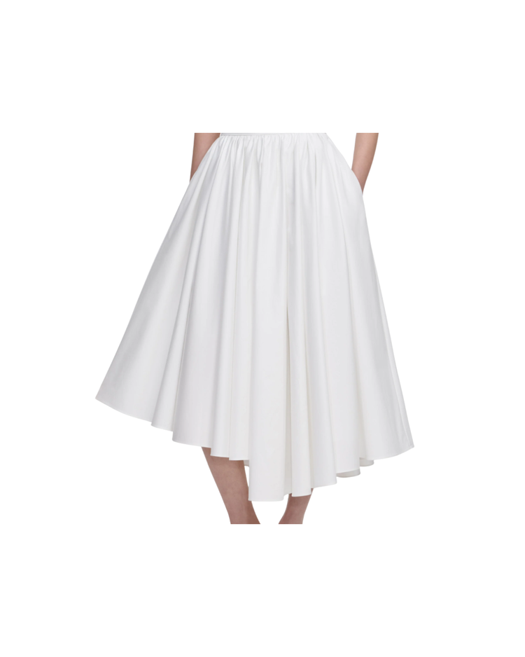 White Cotton Poplin Midi Skirt