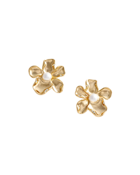 Gold Pearl Flower Earrings