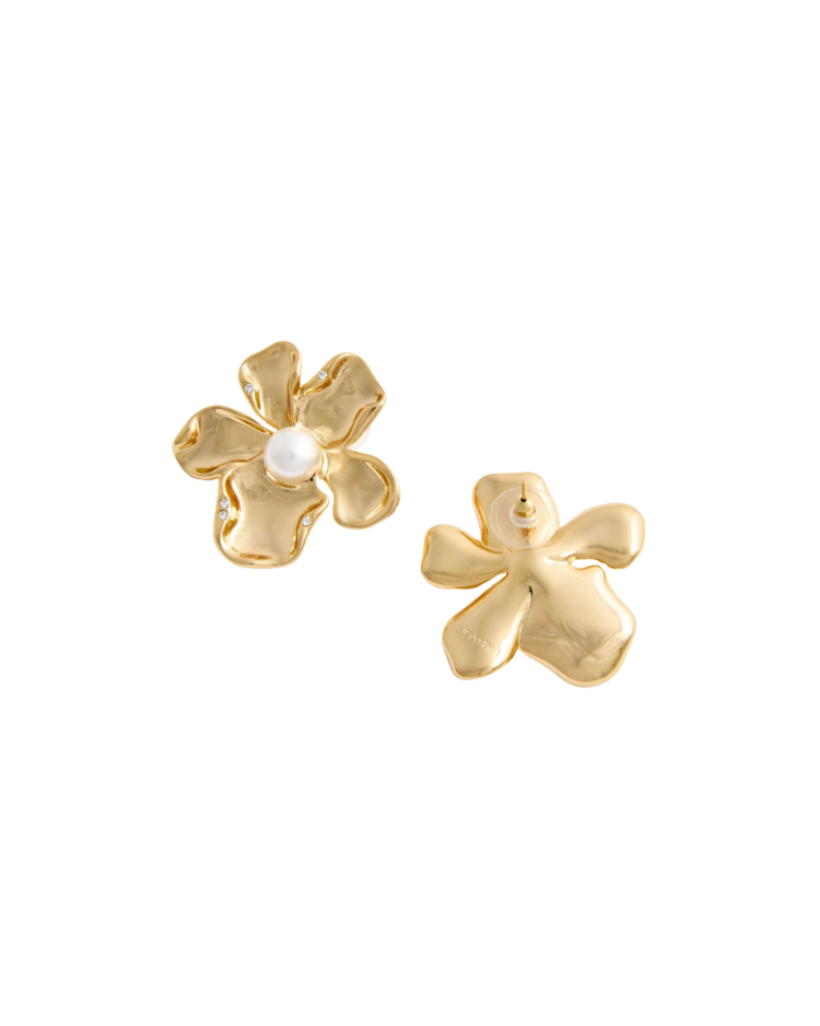 Gold Pearl Flower Earrings