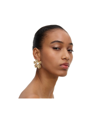 Gold Pearl Flower Earrings