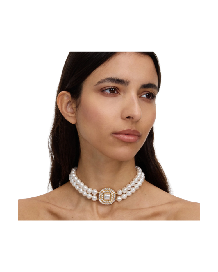 Gold Crystal Pearl Choker
