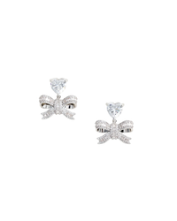 Crystal Heart Bow Drop Earrings