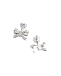 Crystal Heart Bow Drop Earrings