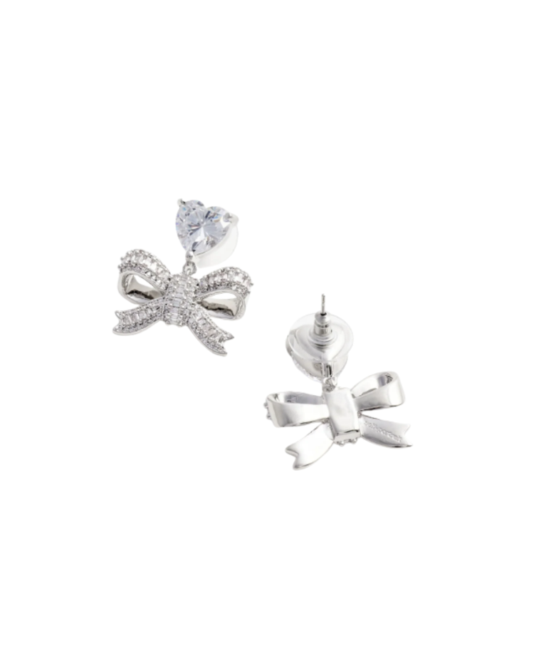 Crystal Heart Bow Drop Earrings