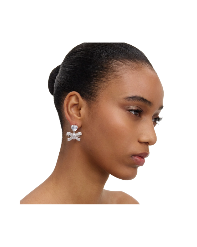 Crystal Heart Bow Drop Earrings