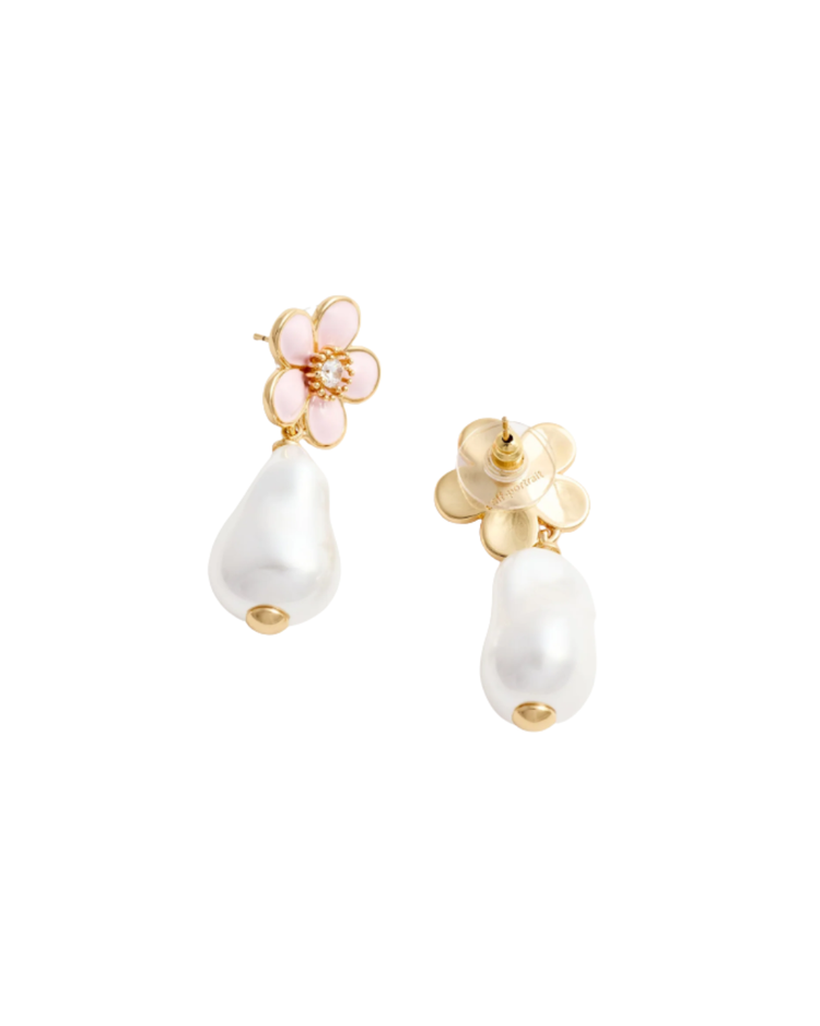 Pink Flower Pearl Drop Earrings