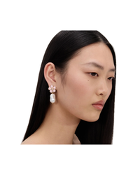 Pink Flower Pearl Drop Earrings