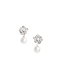 Mini Crystal Flower Pearl Earrings