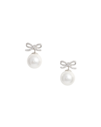 Crystal Bow Pearl Back Earrings