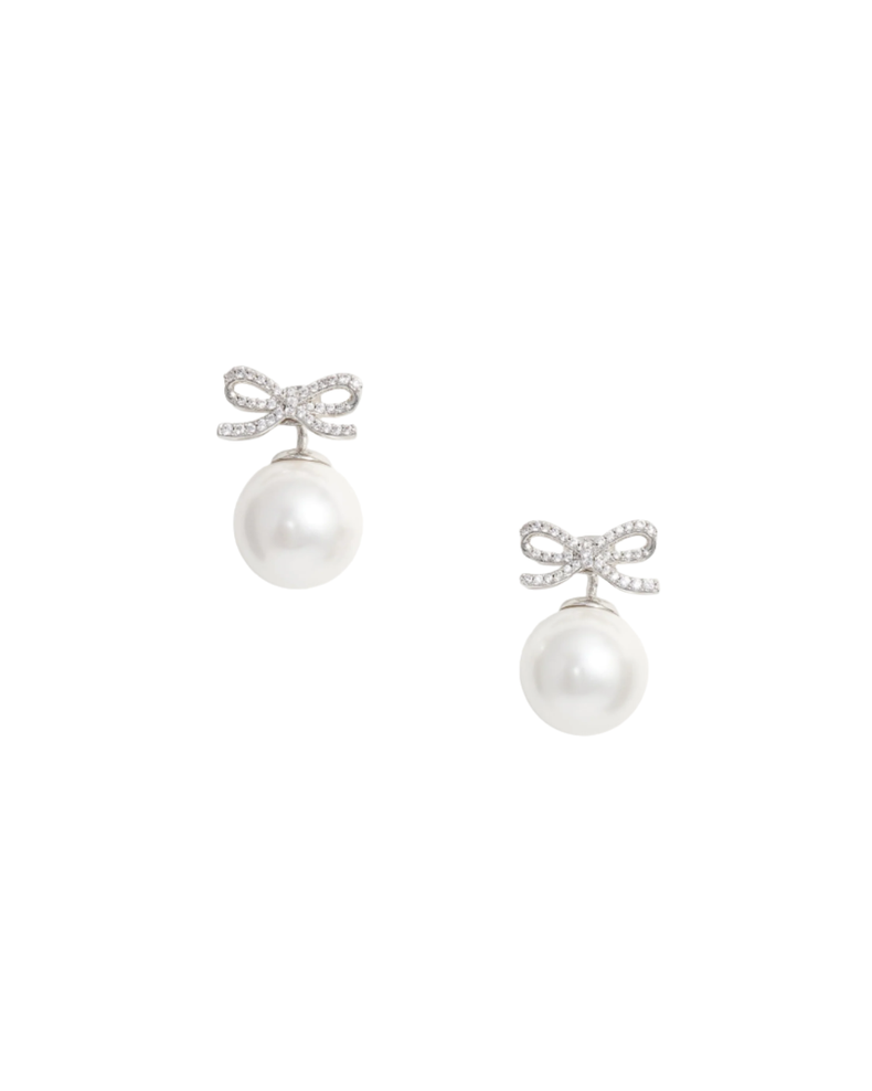 Crystal Bow Pearl Back Earrings