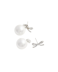 Crystal Bow Pearl Back Earrings