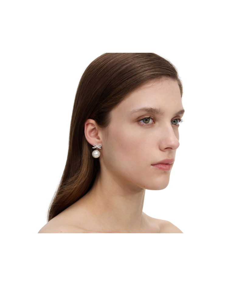 Crystal Bow Pearl Back Earrings