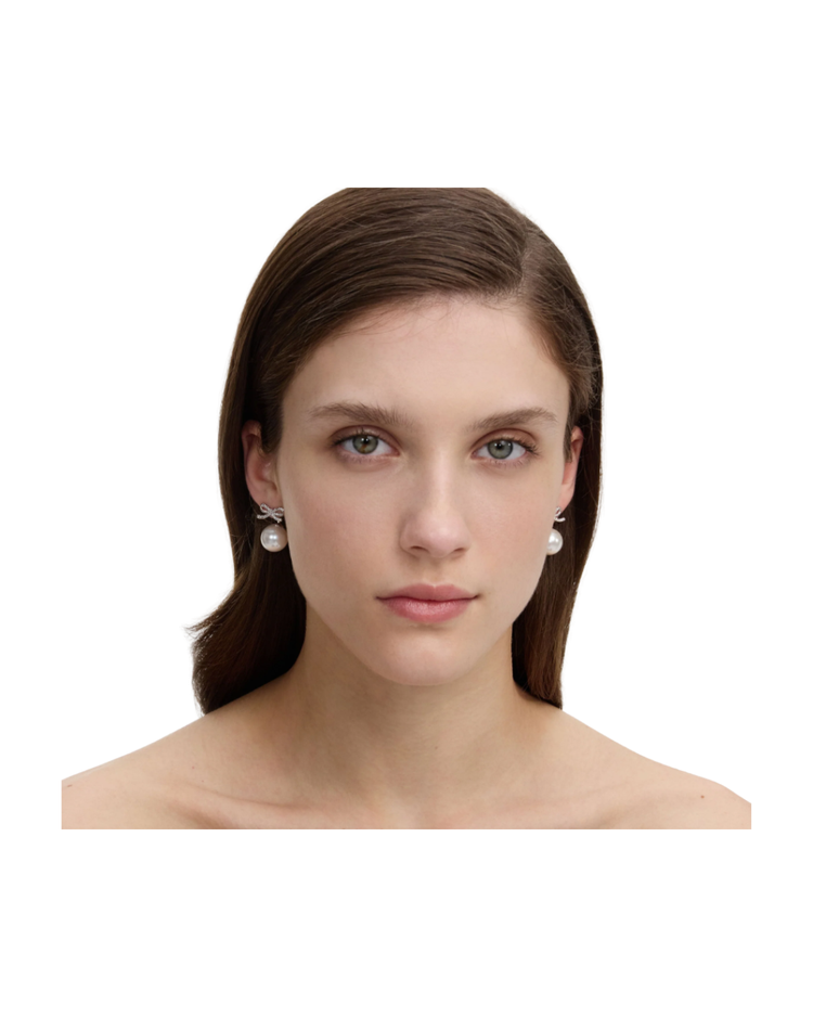 Crystal Bow Pearl Back Earrings