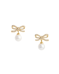 Gold Bow Pearl Earrings