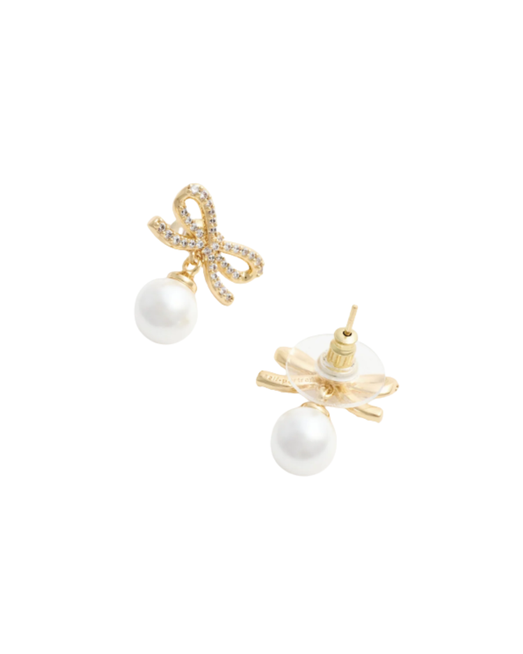 Gold Bow Pearl Earrings