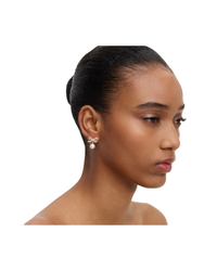 Gold Bow Pearl Earrings