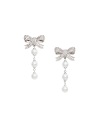 Crystal Bow Pearl Droplet Earrings