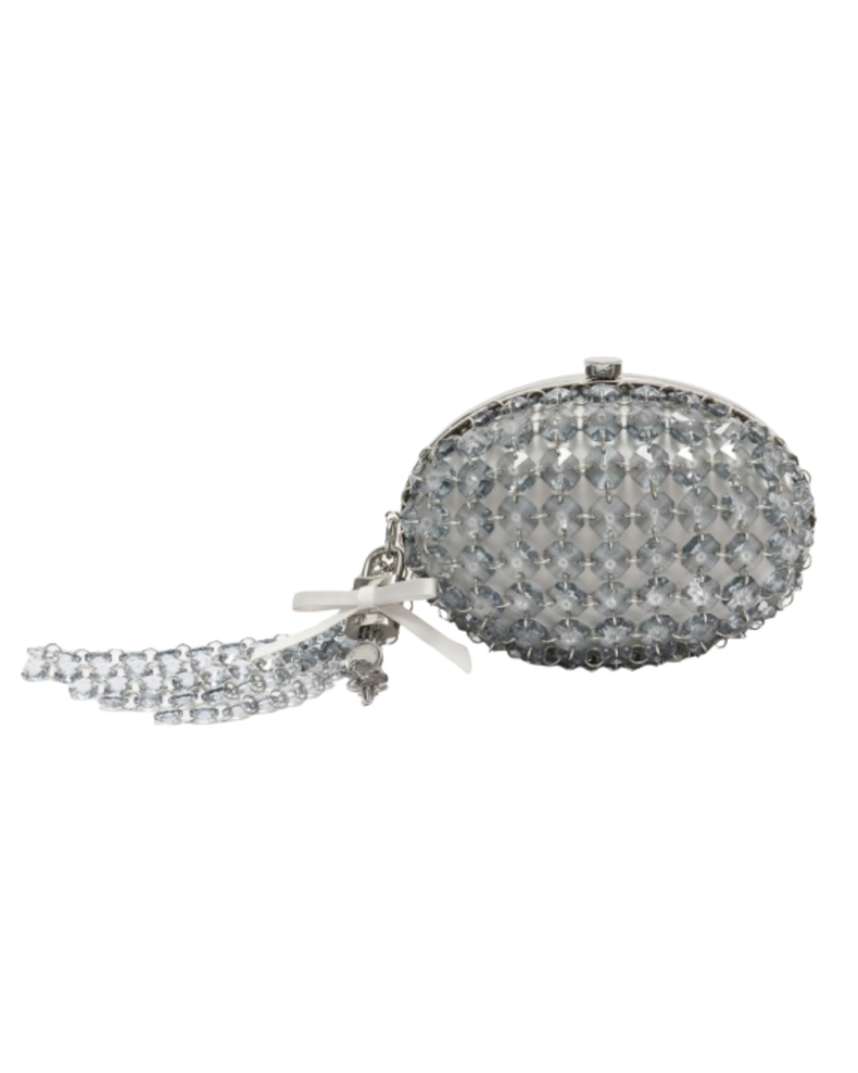 Grey Oval Crystal Chain Clutch Bag