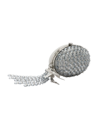Grey Oval Crystal Chain Clutch Bag