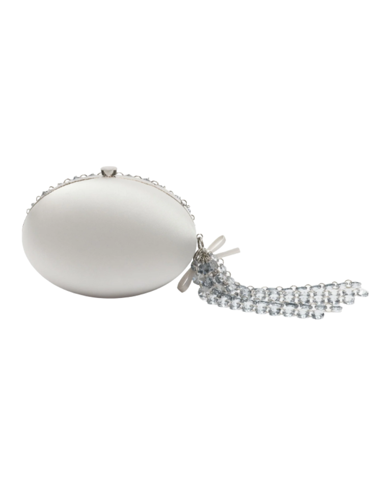 Grey Oval Crystal Chain Clutch Bag
