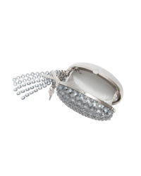 Grey Oval Crystal Chain Clutch Bag