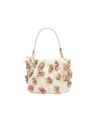 Cream Satin Floral Beaded Tote Bag