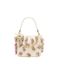 Cream Satin Floral Beaded Tote Bag